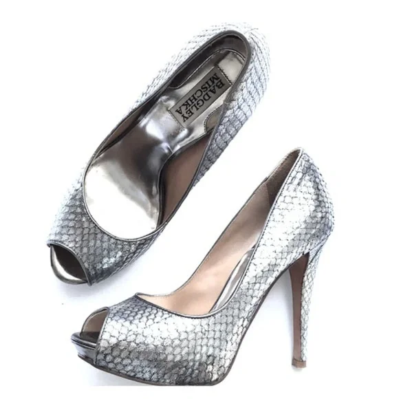 Badgley Mischka Metallic Python Peep Toe Heels - Picture 4 of 8